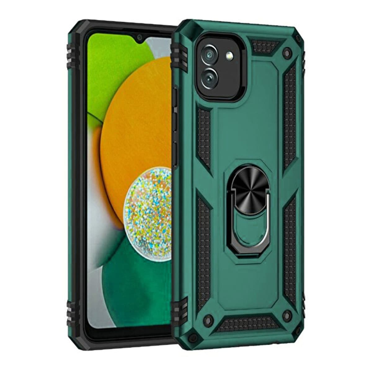 Galaxy A03 Kılıf Sofya Yüzüklü Silikon Kapak - Yeşil