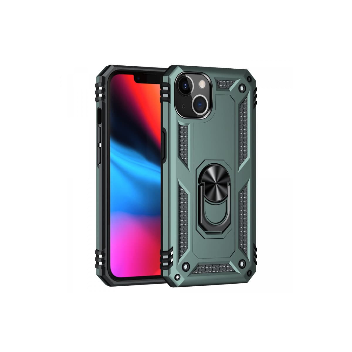 iPhone 14 Plus Kılıf Sofya Yüzüklü Silikon Kapak - Yeşil