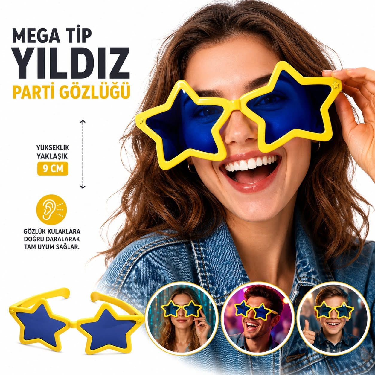 Mega Tip Yıldız Parti Gözlüğü Sarı Renk