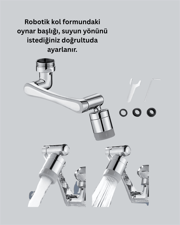 2 Modlu 1080° Dönebilen Musluk Başlığı Esnek 3 Eklemli Hareketli Tasarım