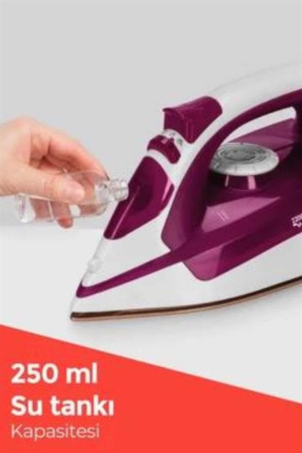 Seramik Tabanlı Kırmızı 2200 Watt Şok Buharlı Ütü Yeni Nesil