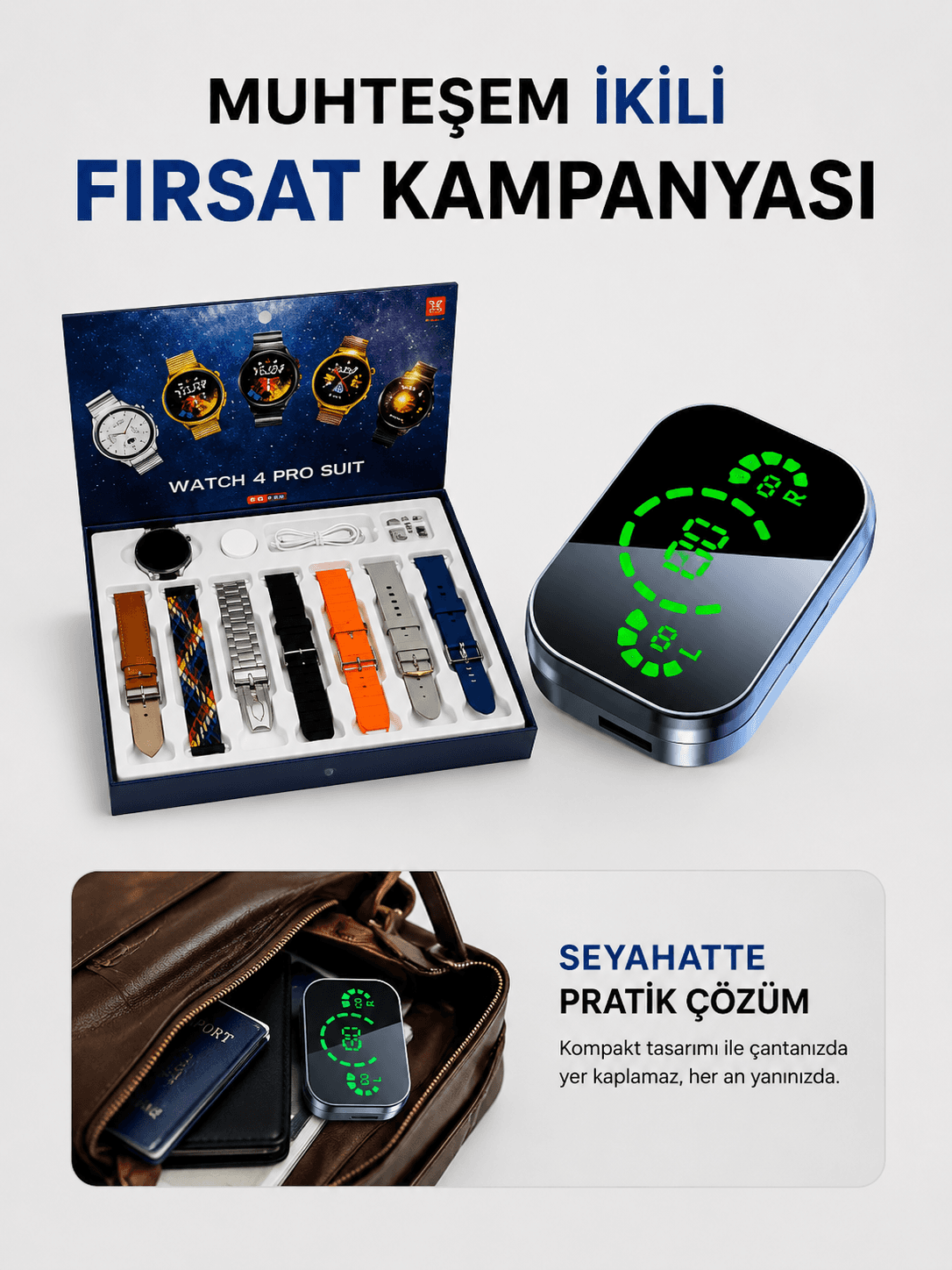 Dokunmatik Akıllı Saat Yeni Nesil Kulaklık Kampanyası Bluetooth Bağlantılı ANC Özelliği